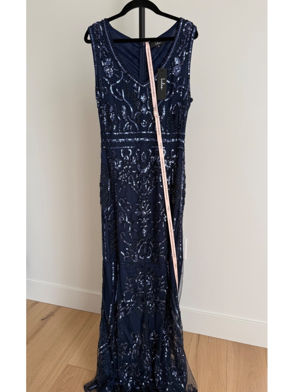 NWT Lulus Dramatic Entrance Navy Blue Sequin Maxi Dress XS Formal Gown